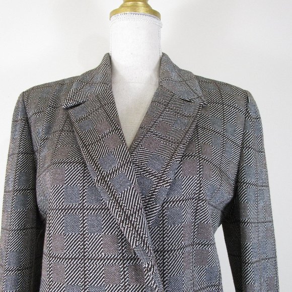 St. John Collection Metallic Gray Plaid Double Breasted Skirt Suit 10 Formal - Picture 2 of 16